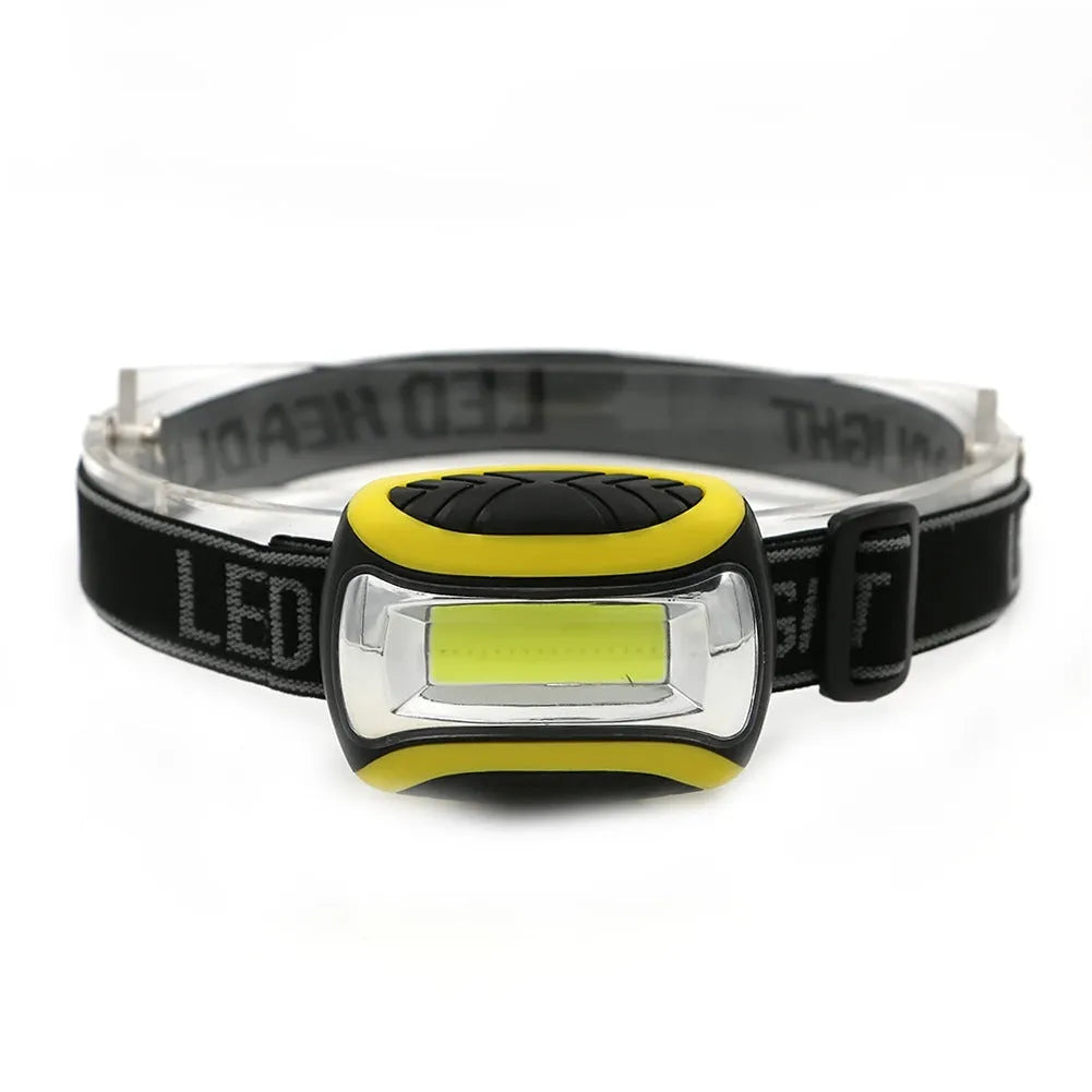 Yellow plastic three-speed headlamp with COB LED for outdoor and work use