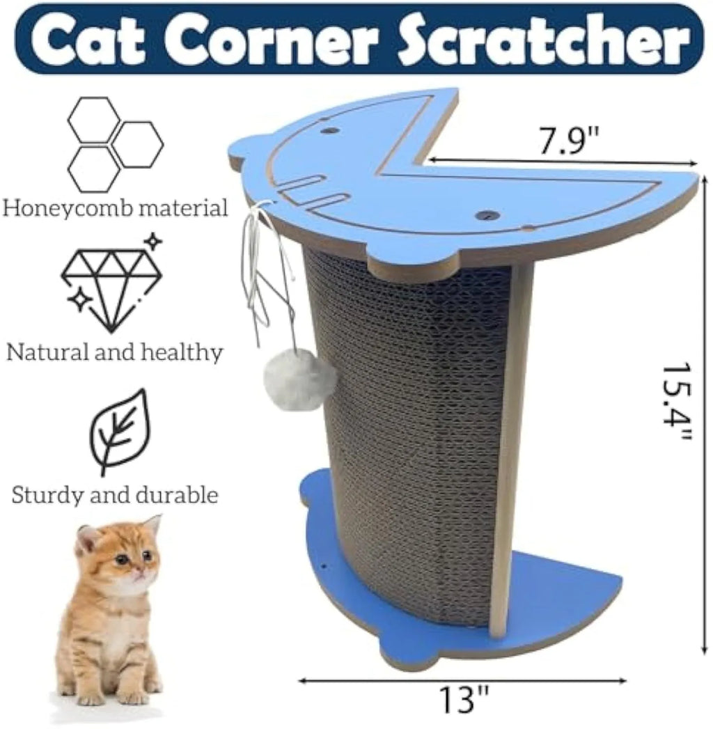 Cat corner scratching pad with hanging ball installed in room corner