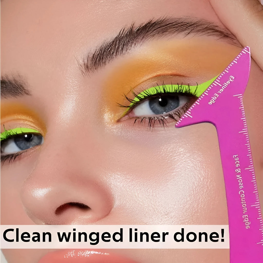Pink 3-in-1 reusable eyeliner stencil for hooded eyes with winged eyeliner, eyebrow and contour templates