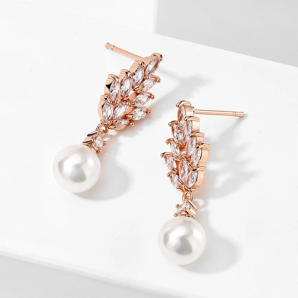 Geometric floral earrings with micro inlaid zircon stones in three plating colour options