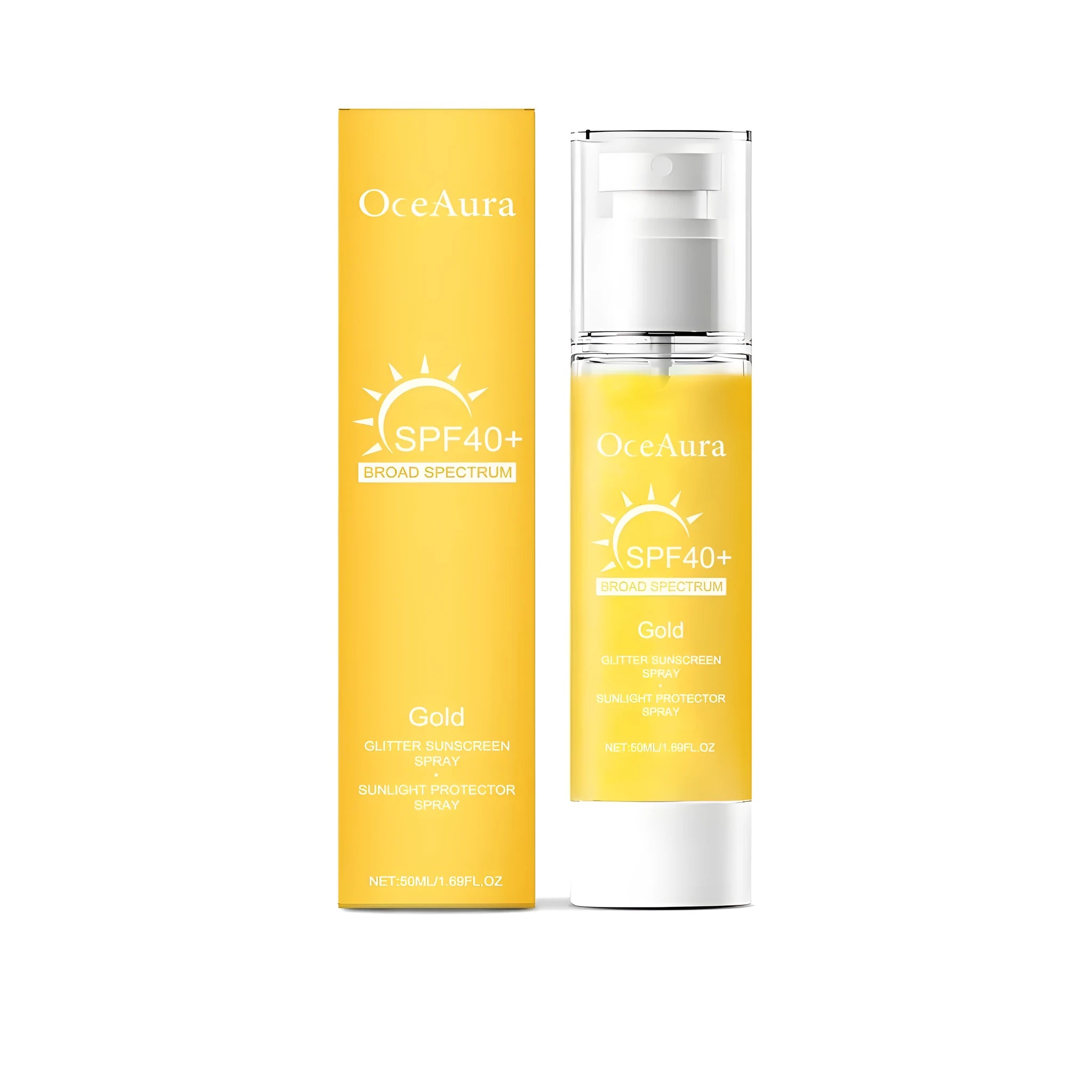 Shiny Sunscreen Spray 50ml bottle with spray nozzle, showcasing its portable size.