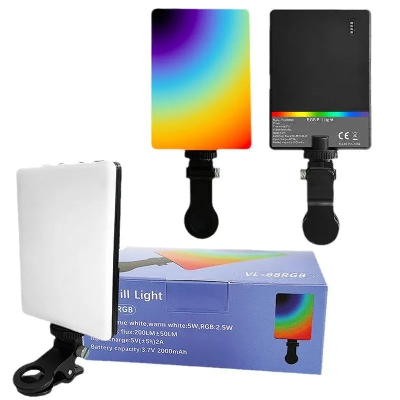 LED pocket fill light with clip attached to mobile phone for photography