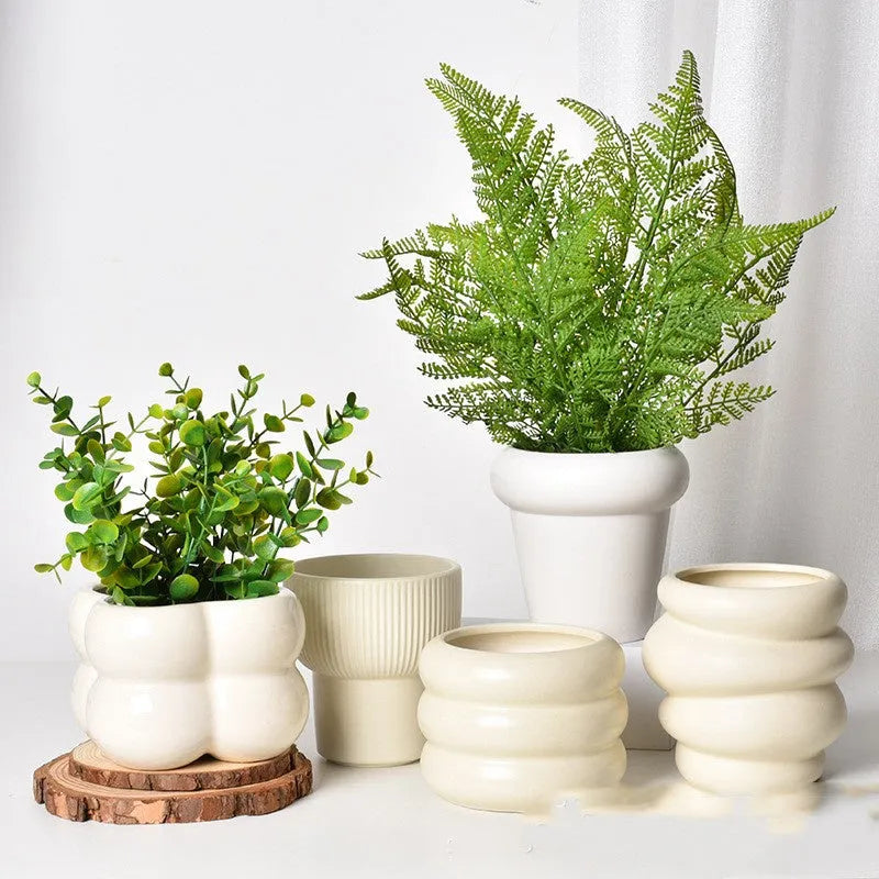 Roman column matte yellow ceramic flowerpot with self-absorbent water-saving design