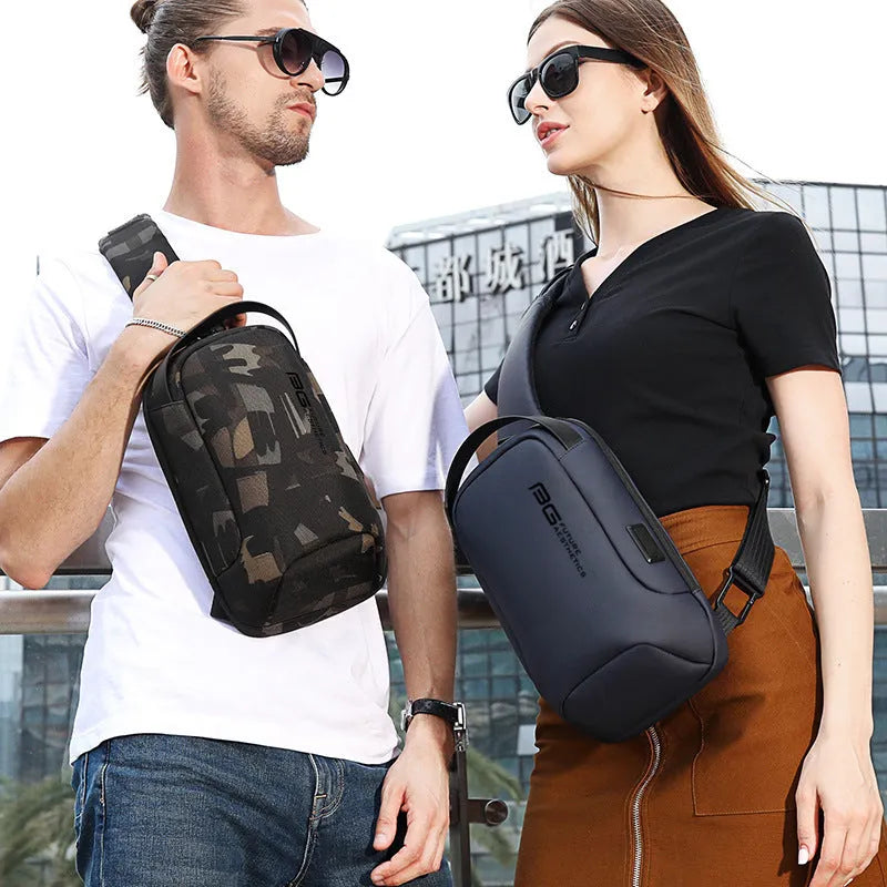Men's blue Oxford cloth shoulder bag with USB charging port for business travel