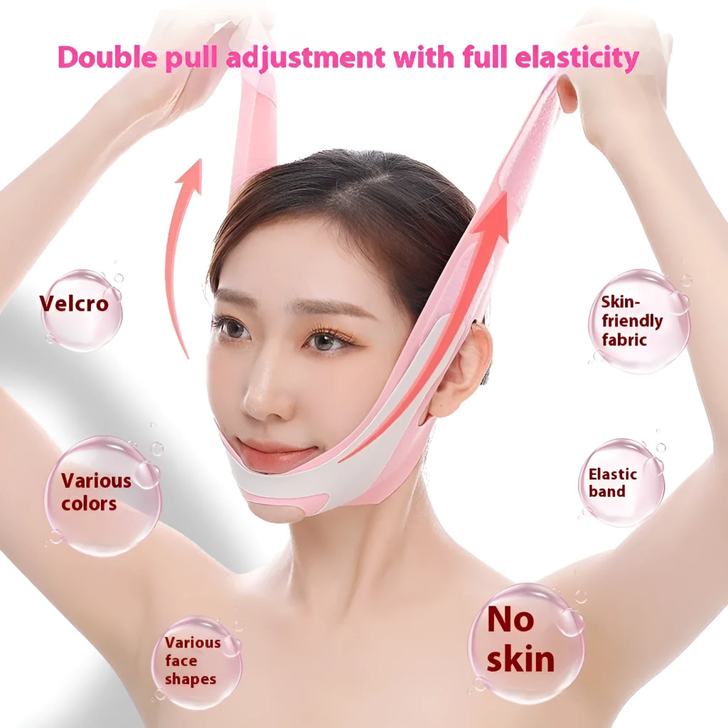 Far infrared elastic V face bandage in pink or black for facial contouring