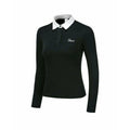 Women's white long sleeve slim fit golf top with polyester athletic fabric