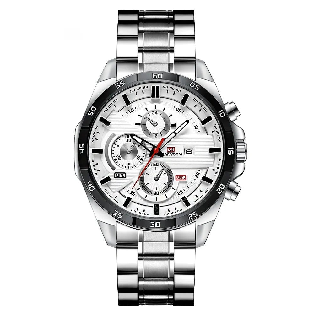 Men's waterproof business calendar quartz watch in multiple colour combinations with 10mm thickness