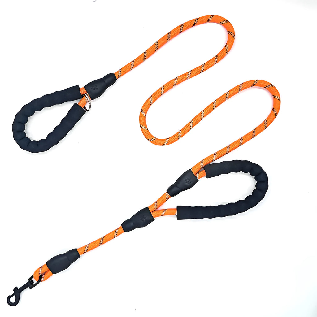Pet dog double handle reflective nylon lead in black, 1.5m length x 1.2cm width