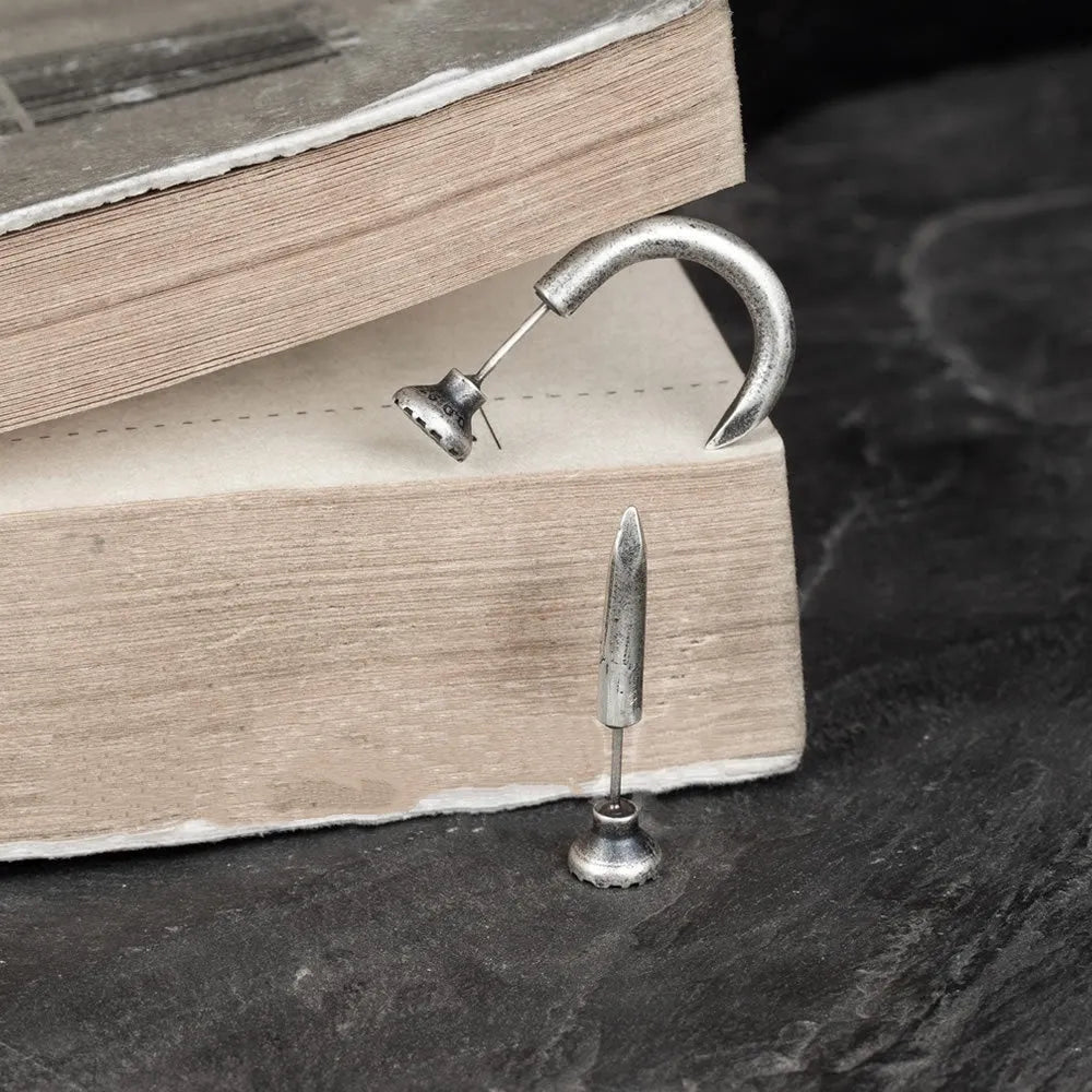 Single S925 sterling silver nail stud earring with ear hook in punk retro style.
