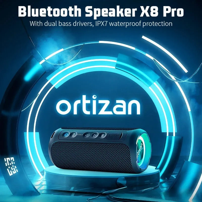 Black and blue 40W wireless Bluetooth fabric speaker with lighting effects showing front view