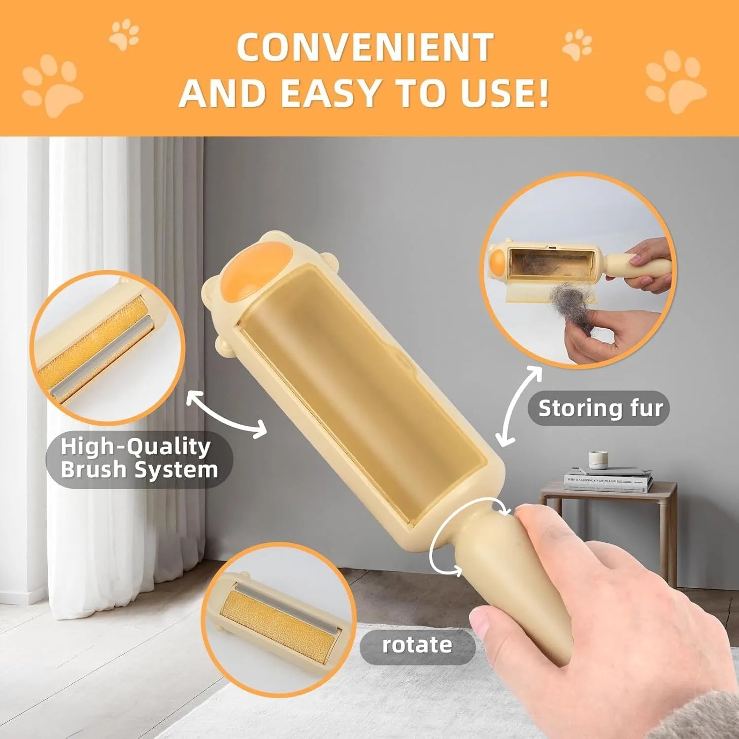 Blue reusable pet hair remover tool with self-cleaning base for furniture and carpets
