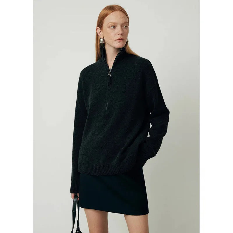 Black wool bandage dress with lapels top and long sleeves, loose fit