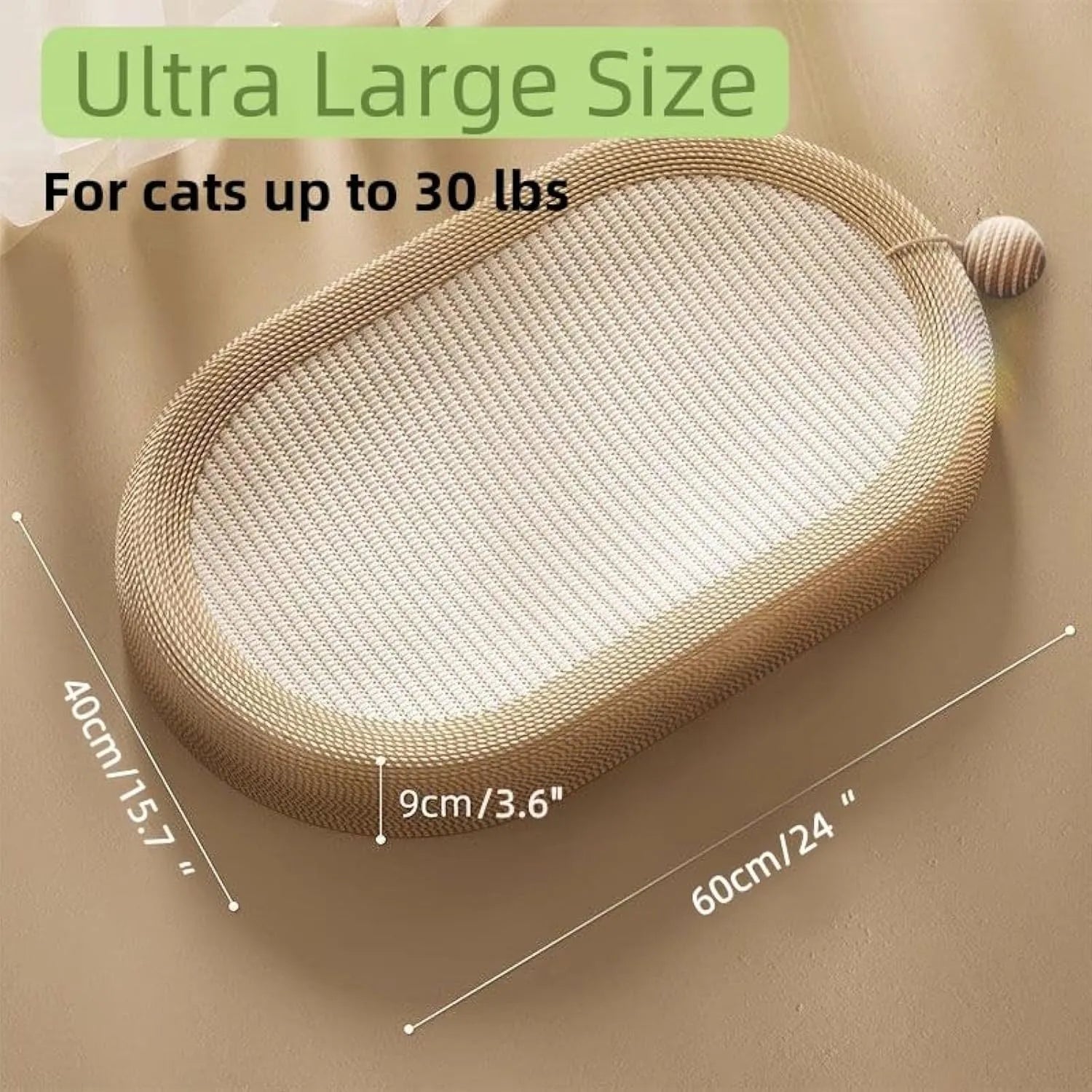 Large sisal cat scratching board with integrated raised bed in natural fibre