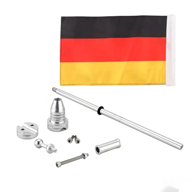Tail Box motorcycle flagpole for side box mounting in black or silver finish