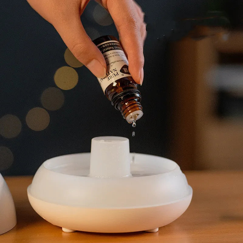 Flame humidifier aromatherapy diffuser with 7 colour night light, 130ml USB, in black