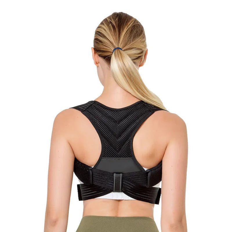 Black anti-humpback posture correction belt with open shoulder design