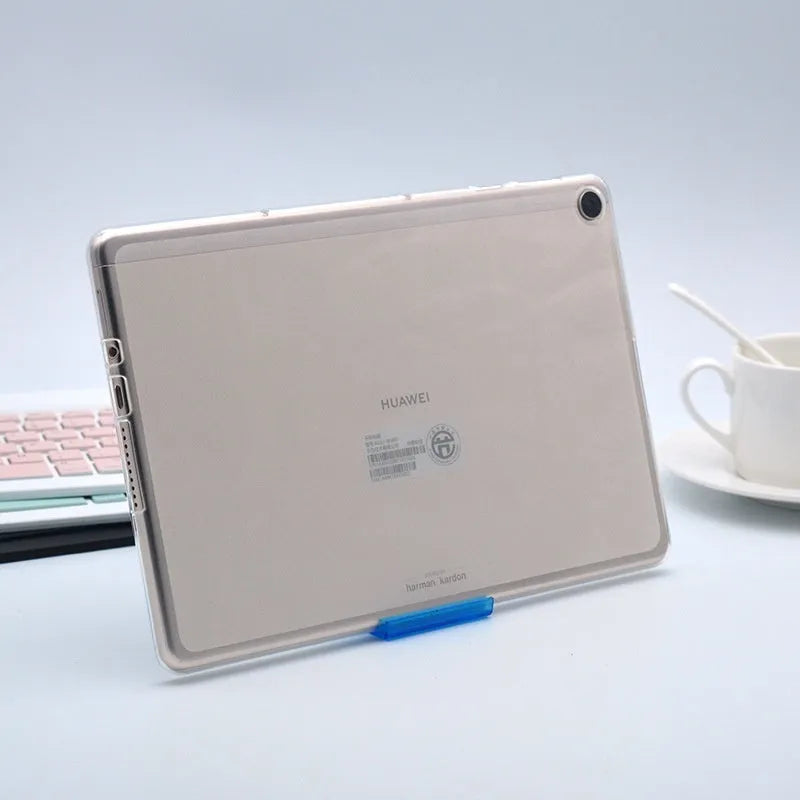 Transparent white ultra-thin silicone tablet protective case showing simple design