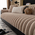 Striped rabbit plush flannel sofa cushion in dark gray with antislip backing
