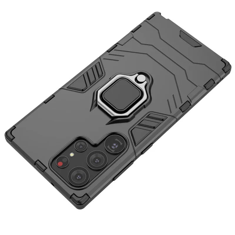 Black TPU PC drop-resistant phone case with kickstand bracket for Samsung Galaxy S23