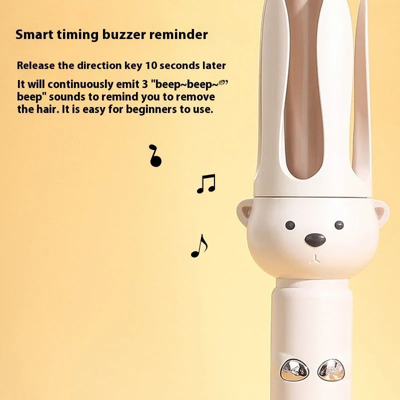 Beige FS-H208 anion automatic hair curler with attached hair stick on a white background.