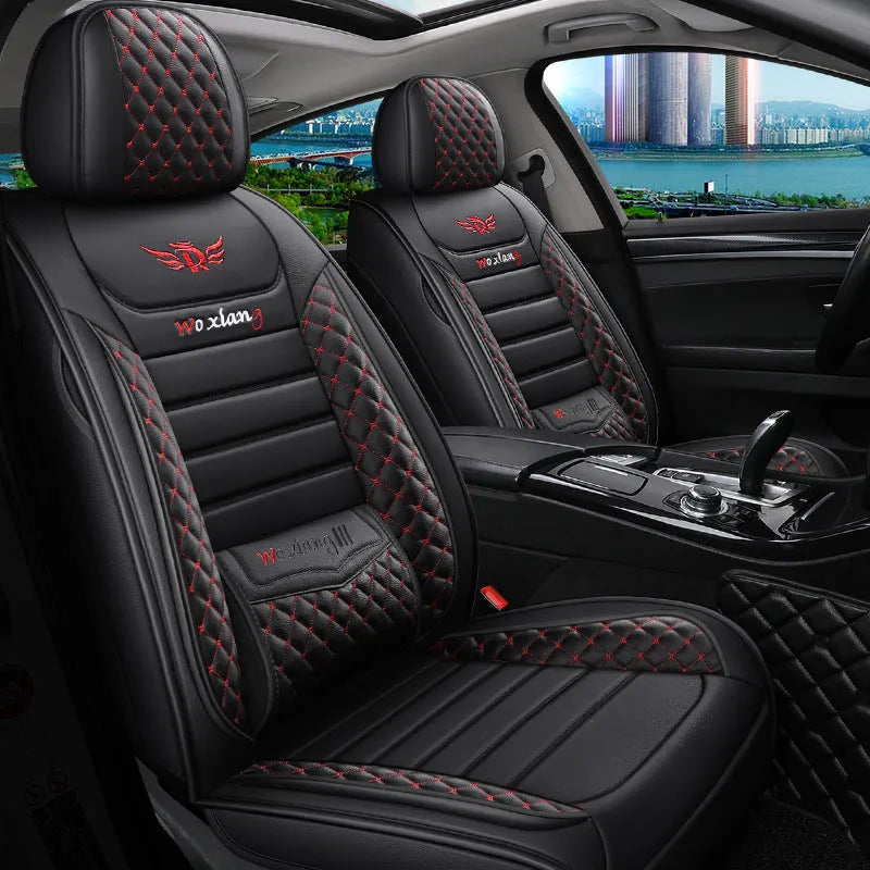 Red leather car seat cushion with high elastic sponge filling on a car seat.