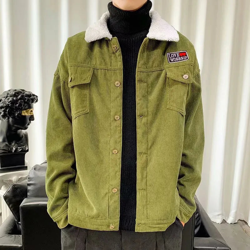 Men's corduroy workwear jacket in loose fit design with stick pockets