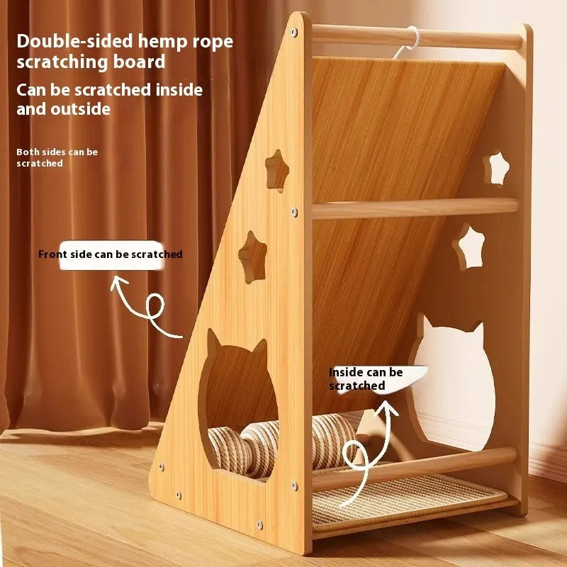 Vertical wall-mounted cat scratching board with sisal rope and hemp wrapping with amusing ball design