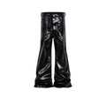 Black straight-leg skinny jeans with a shiny patent leather finish and a mid waist.