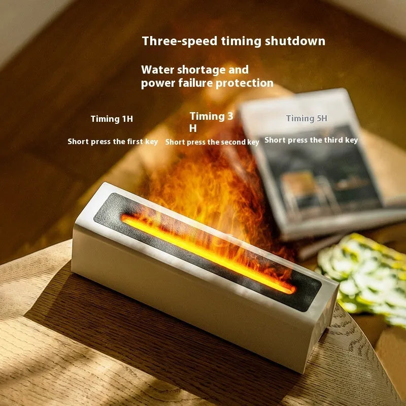 Square USB plug-in aroma diffuser with simulated flame lighting effect