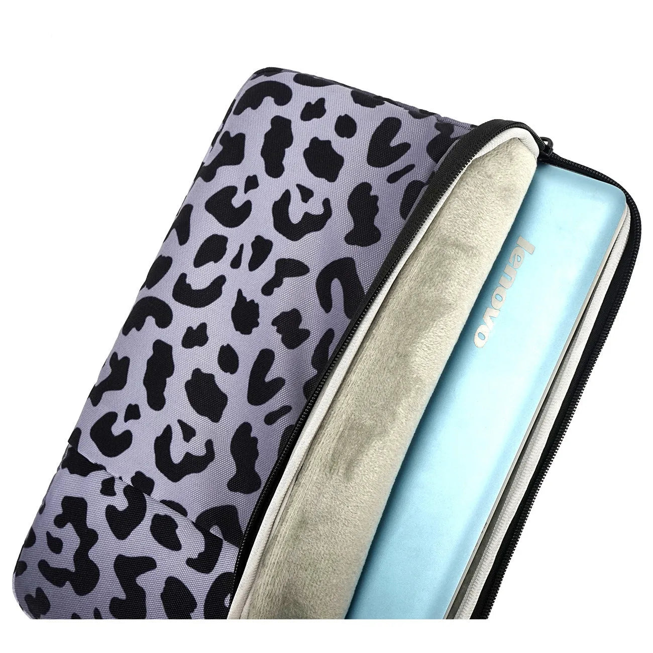 Leopard print laptop sleeve with waterproof lining for 13 to 16 inch laptops