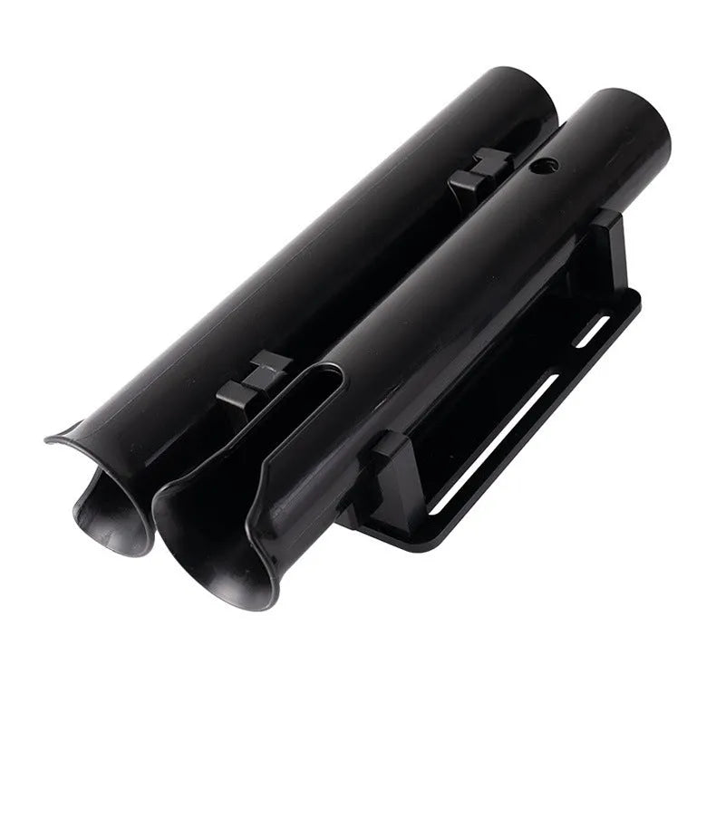Carbon double-layer plastic fishing rod rack mounted on motorcycle handlebars for rod transport