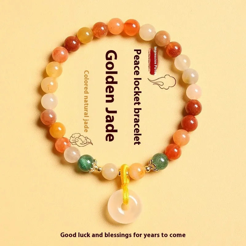 Handmade Chinese-style natural gemstone bracelet with safety buckle and 6mm beads