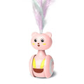 Pink and blue cat tumbler toy with rotating ball and feather wand options on a plain background.