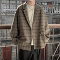 Retro casual loose plaid jacket for men in acetate fibre fabric shown flat
