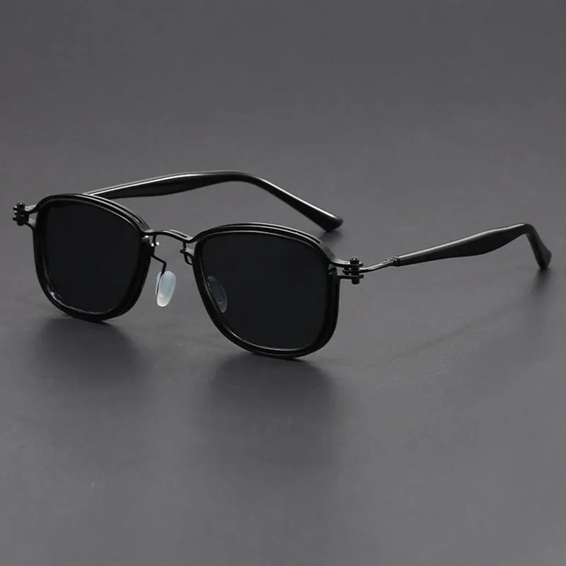 Retro square frame sunglasses with metal accents in a colour option like Black Gold full Gray