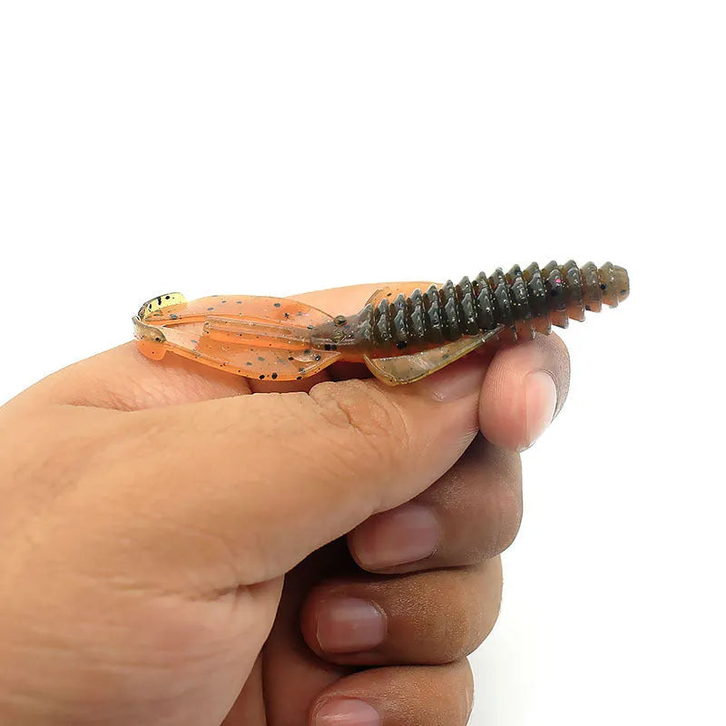 PVC soft bait fishing lure in various colours showing 8cm and 12cm size options for predator fishing