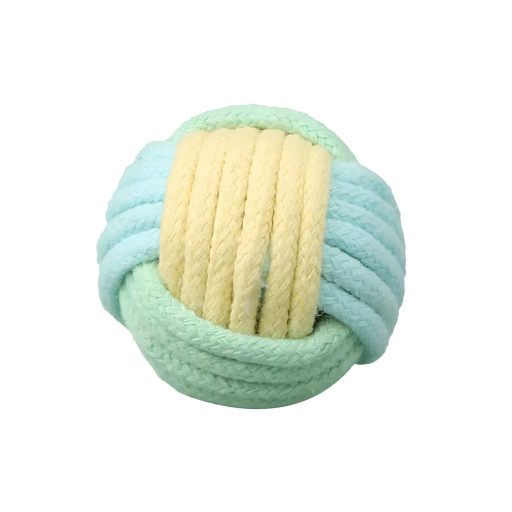 Handmade plush cotton cat hair ball toy in blue powder, green blue, and pink green colours