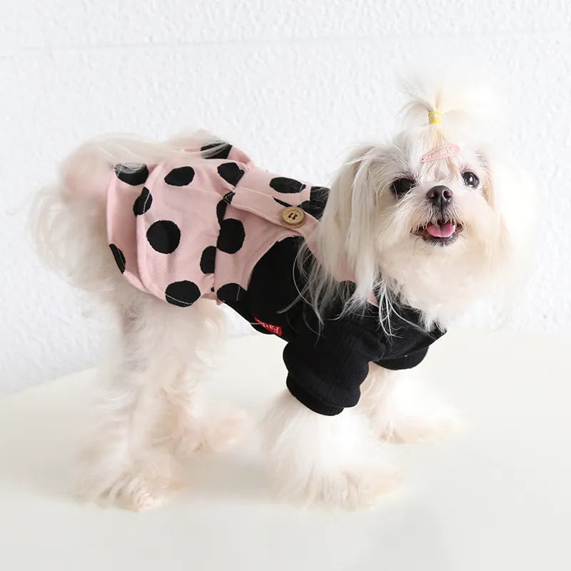 Pet clothing with lapel and shoulder strap design in casual cloth fabric
