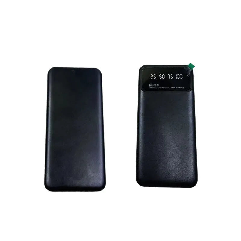 Black ultra-thin power bank showing compact design with dimensions 67x14x140 mm