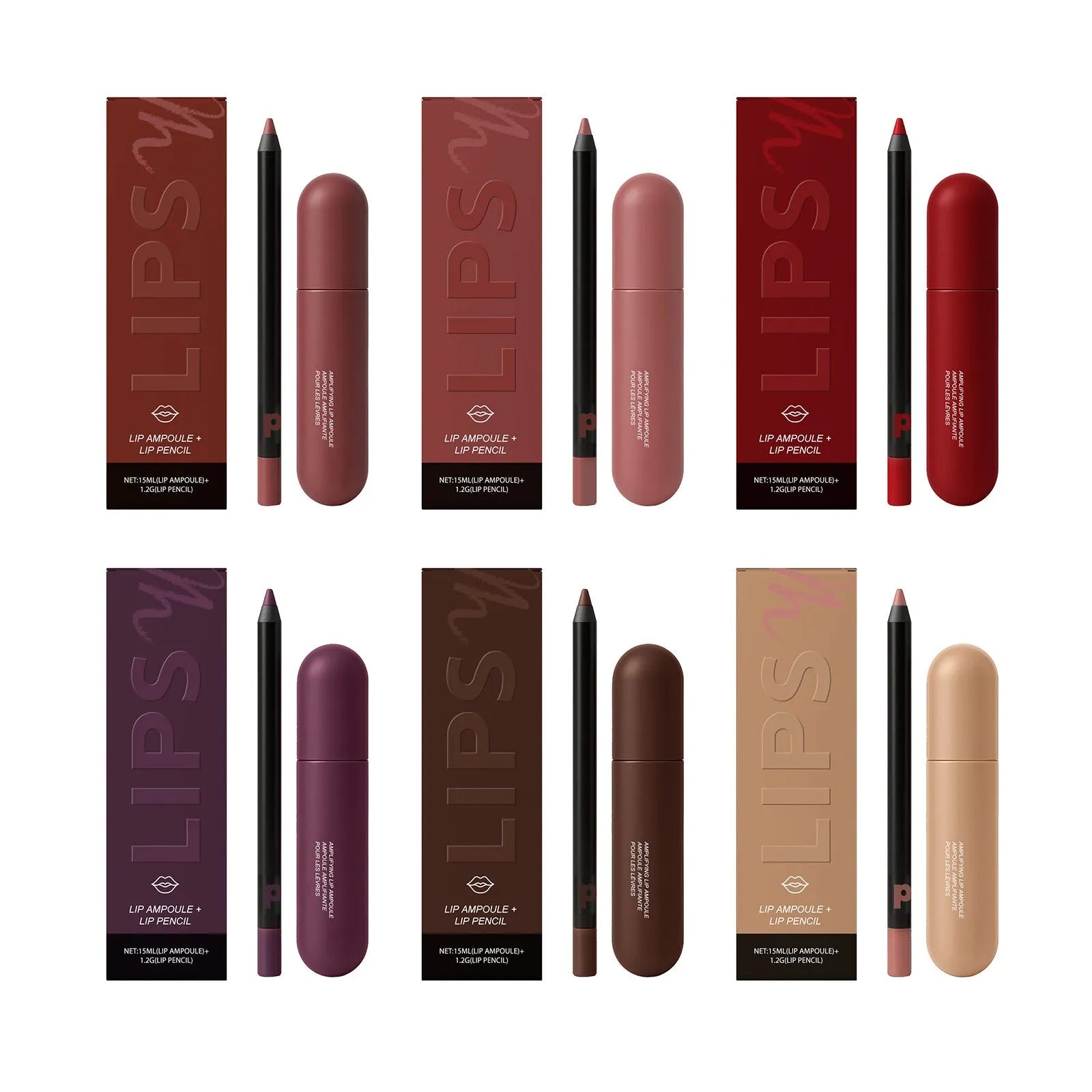Moisturising lip gloss and lip liner set 15ml with six colour options including caramel cotton and classic red