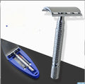 Double-edged safety razor with storage box and blade for traditional wet shaving