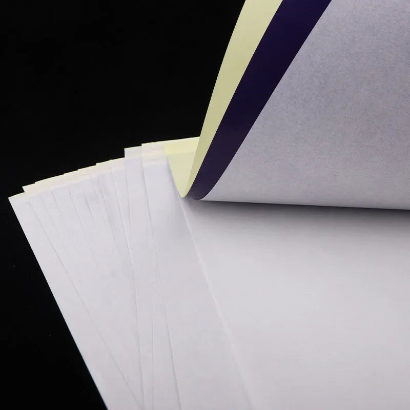 Pack of A4 quadruple copy tattoo transfer paper sheets and transfer paste gel for stencil creation.