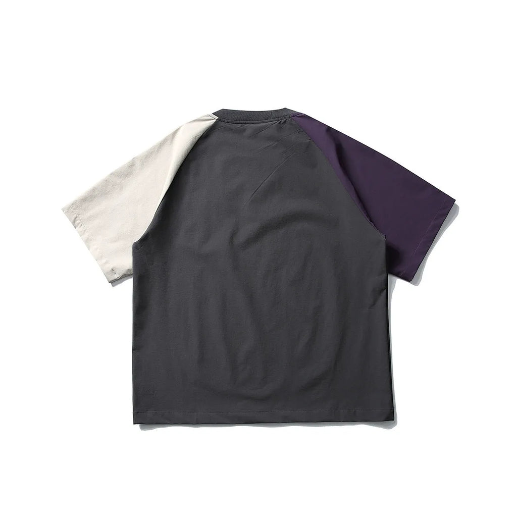 Dark grey men's t-shirt with contrasting colour raglan sleeves in loose fit