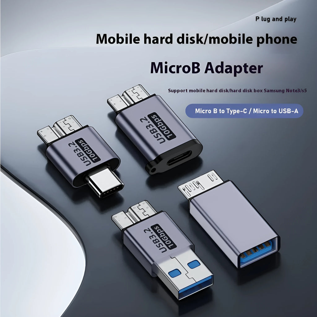 Micro B USB adapter converter showing Type-C and USB-A to micro B male connections for charging and data transfer