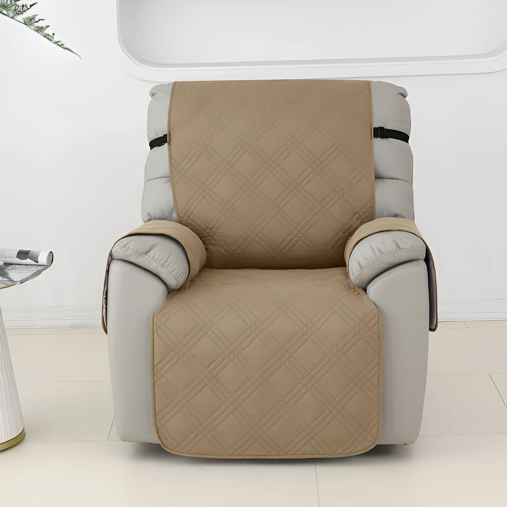 Quilted burgundy polyester spandex cover on a Chivas massage chair.