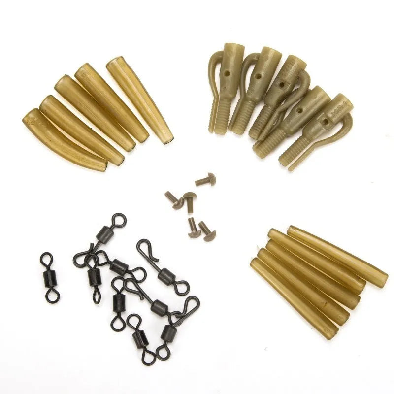 Tobly brand carded set of 30 carp fishing accessories including pipes, hoses, and screws.