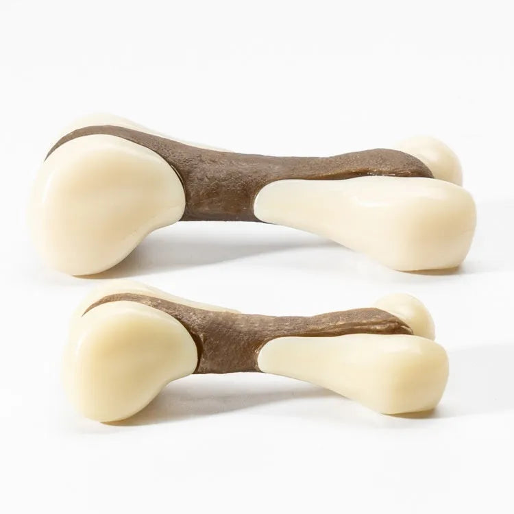 Cowhide and nylon bone grinding rod dog chew toy in two size options