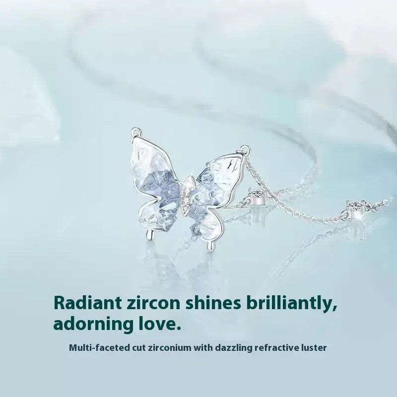 S925 silver butterfly necklace with electroplated pendant on an adjustable O-ring chain.