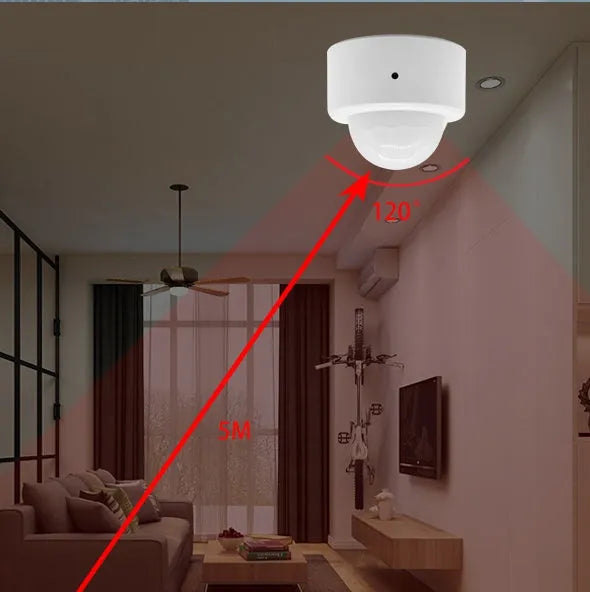 White infrared body sensor with 33mm by 28mm dimensions for home security using ZigBee 3.0 connectivity