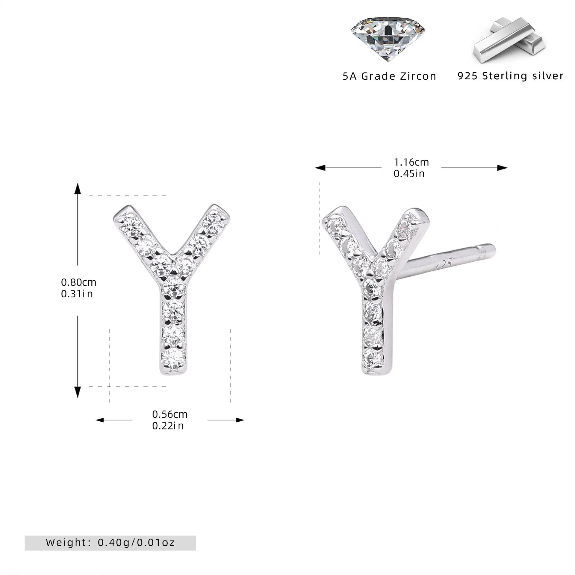 925 silver letter ear stud with electroplated gold finish, alphabet motif